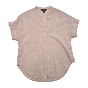 Linen Blend Beach Coastal Preppy Natural Nicole Miller Original Shirt Womens Sm